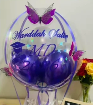Purple matric dance balloon box with butterflies, for Warddah, MD 2026
