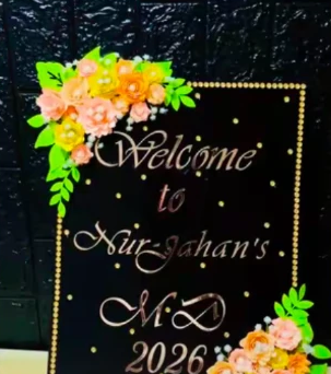 Welcome board with paper flowers for a matric dance